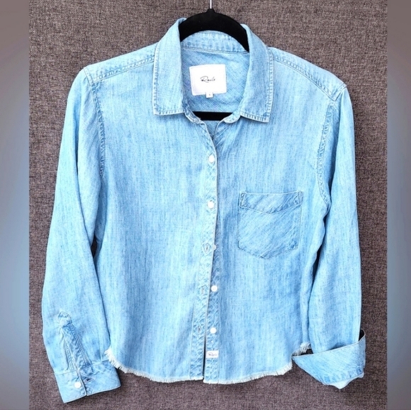 RAILS Ingrid Raw-edge, chambray, sz small, long sleeve, denim, blue, reg $178 - Picture 8 of 11